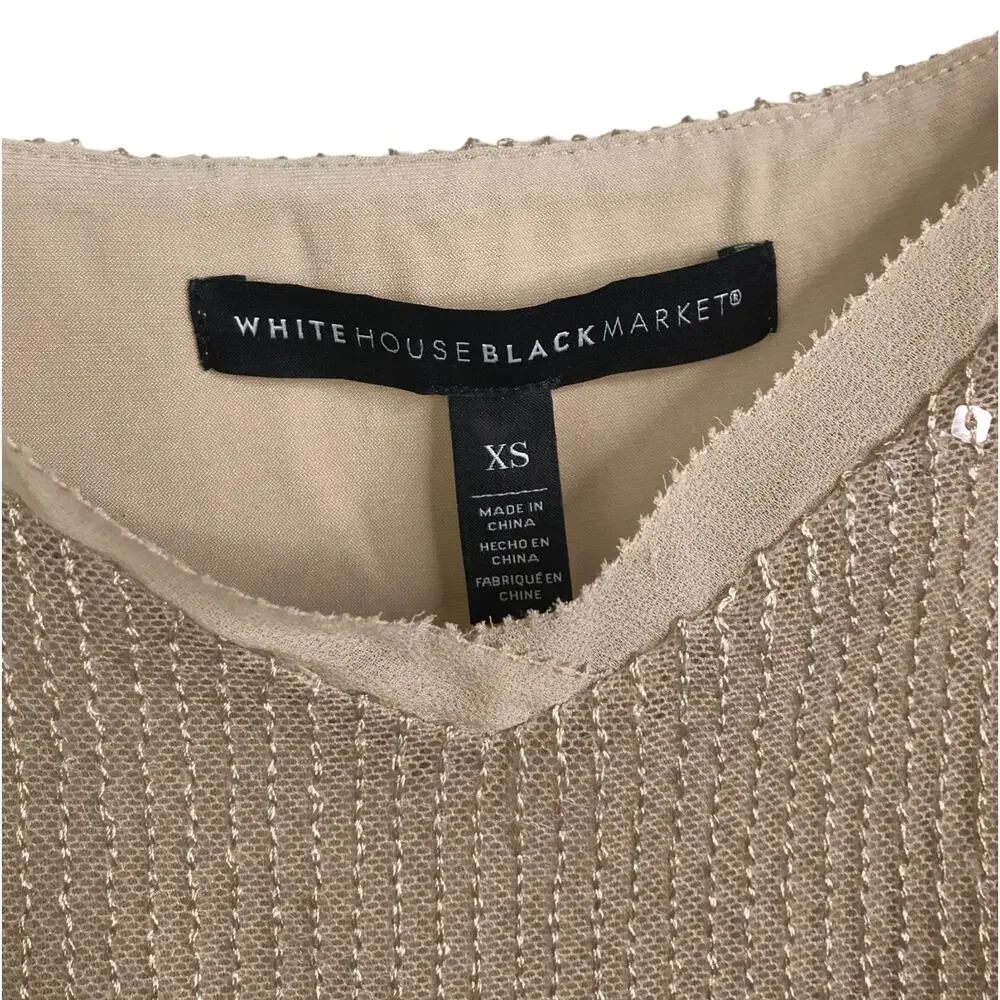 White House Black Market‎ Top Womens XS Beige Sequins Camisole Tank V-Neck Go Go - Picture 3 of 10